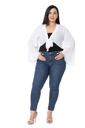 Plus Size Spanish Sleeves Tie Front Chiffon White Bolero