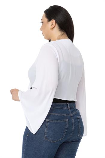 Plus Size Spanish Sleeves Tie Front Chiffon White Bolero