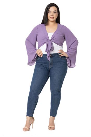 Plus Size Spanish Sleeves Tie Front Chiffon Lilac Bolero