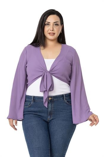 Plus Size Spanish Sleeves Tie Front Chiffon Lilac Bolero