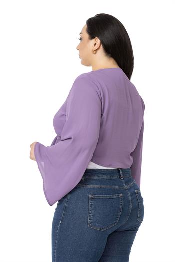 Plus Size Spanish Sleeves Tie Front Chiffon Lilac Bolero