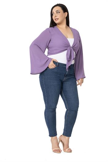 Plus Size Spanish Sleeves Tie Front Chiffon Lilac Bolero