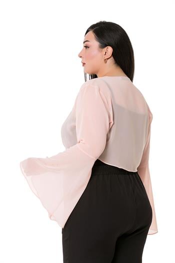 Plus Size Spanish Sleeves Tie Front Chiffon Light Pink Bolero