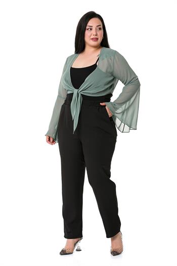 Plus Size Spanish Sleeves Tie Front Chiffon Water Green Bolero