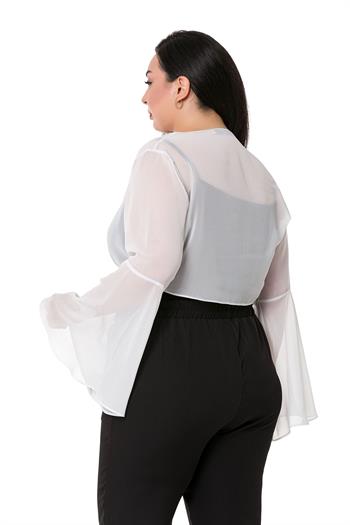 Plus Size Spanish Sleeves Tie Front Chiffon White Bolero