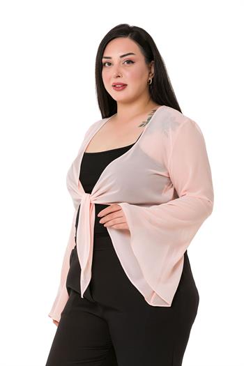 Plus Size Spanish Sleeves Tie Front Chiffon Light Pink Bolero