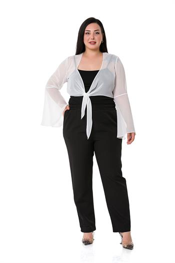 Plus Size Spanish Sleeves Tie Front Chiffon White Bolero