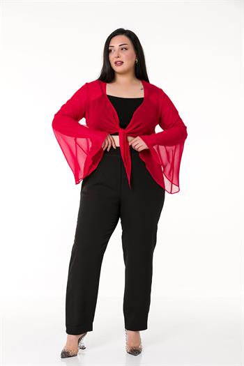 Plus Size Spanish Sleeves Tie Front Chiffon Red Bolero