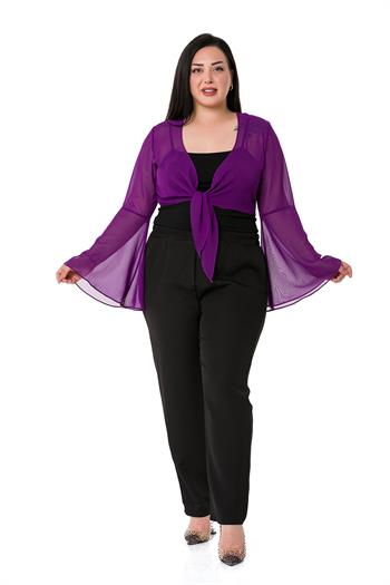 Plus Size Spanish Sleeves Tie Front Chiffon Purple Bolero