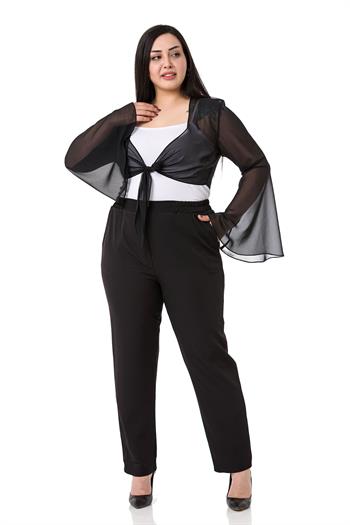 Plus Size Spanish Sleeves Tie Front Chiffon Black Bolero