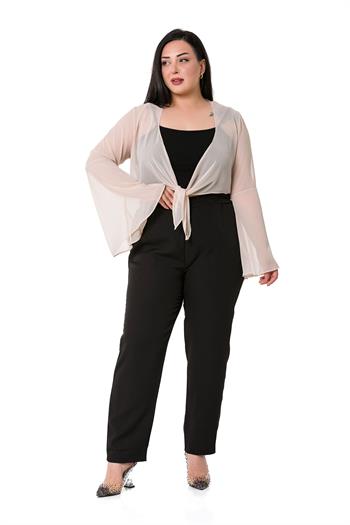 Plus Size Spanish Sleeves Tie Front Chiffon Beige Bolero