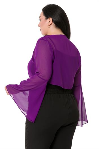 Plus Size Spanish Sleeves Tie Front Chiffon Purple Bolero