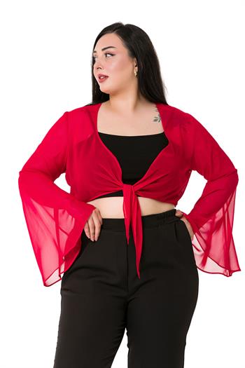 Plus Size Spanish Sleeves Tie Front Chiffon Red Bolero