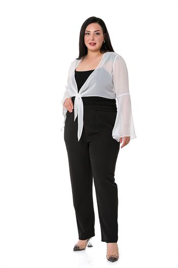 Plus Size Spanish Sleeves Tie Front Chiffon White Bolero