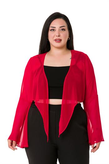 Plus Size Spanish Sleeves Tie Front Chiffon Red Bolero