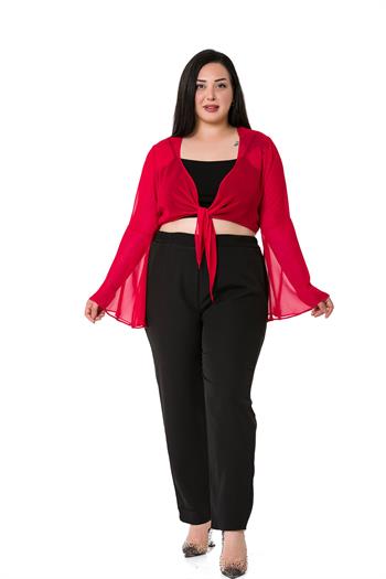 Plus Size Spanish Sleeves Tie Front Chiffon Red Bolero