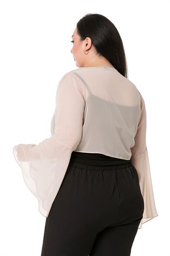 Plus Size Spanish Sleeves Tie Front Chiffon Beige Bolero