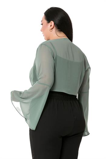 Plus Size Spanish Sleeves Tie Front Chiffon Water Green Bolero
