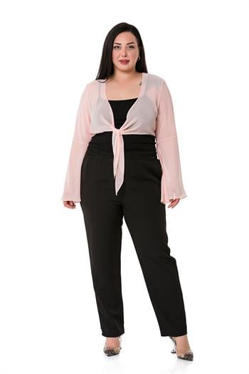 Plus Size Spanish Sleeves Tie Front Chiffon Light Pink Bolero