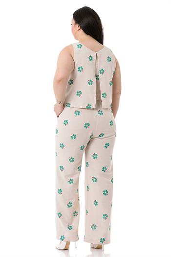 Plus Size Thick Strap Green Floral Jumpsuit