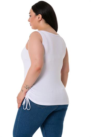 Büyük Beden Kalın Askılı Yanları Tünelli Viskon Beyaz Body