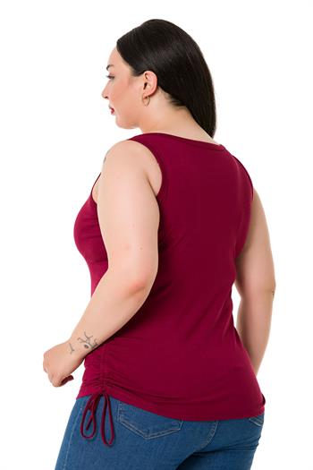 Büyük Beden Kalın Askılı Yanları Tünelli Viskon Bordo Body