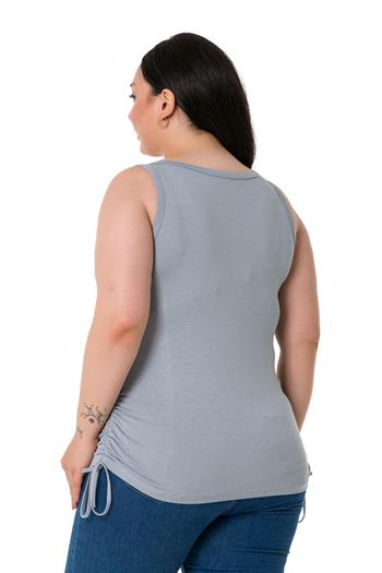 Büyük Beden Kalın Askılı Yanları Tünelli Viskon Açık Gri Body
