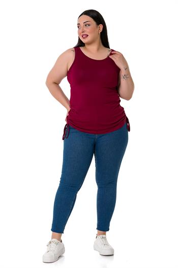 Büyük Beden Kalın Askılı Yanları Tünelli Viskon Bordo Body