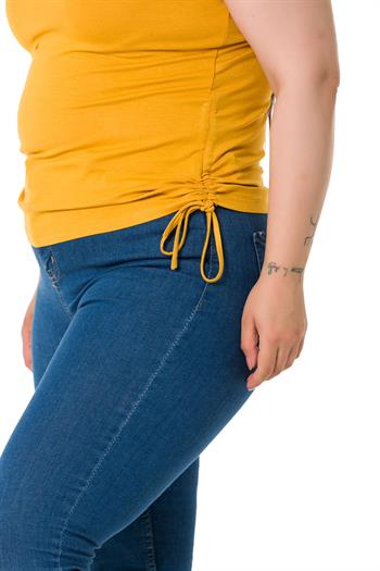 Büyük Beden Kalın Askılı Yanları Tünelli Viskon Hardal Body
