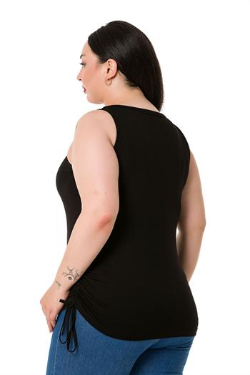 Büyük Beden Kalın Askılı Yanları Tünelli Viskon Siyah Body
