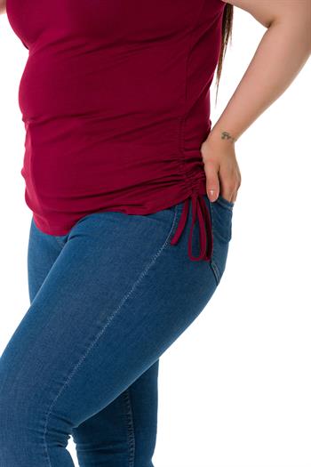 Büyük Beden Kalın Askılı Yanları Tünelli Viskon Bordo Body