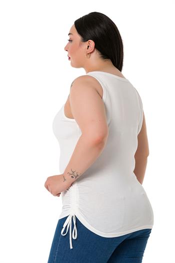 Büyük Beden Kalın Askılı Yanları Tünelli Viskon Ekru Body