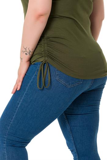 Büyük Beden Kalın Askılı Yanları Tünelli Viskon Haki Body