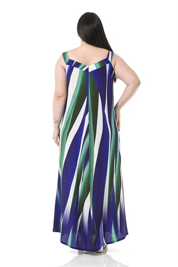 Büyük Beden Kalın Bant Askılı Önü Boydan Düğmeli Uzun Lacivert Elbise