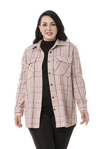 Büyük Beden Kapaklı Cepli Manşetli Ekru Kiremit Gömlek