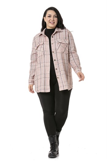 Büyük Beden Kapaklı Cepli Manşetli Ekru Kiremit Gömlek