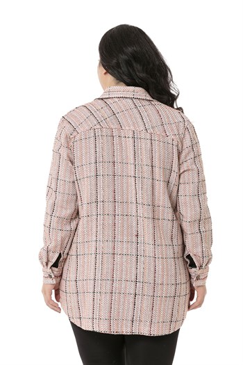 Büyük Beden Kapaklı Cepli Manşetli Ekru Kiremit Gömlek