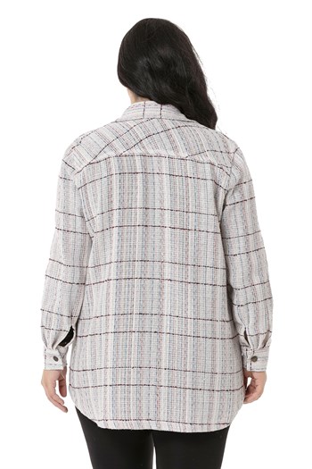 Büyük Beden Kapaklı Cepli Manşetli Ekru Pembe Gömlek