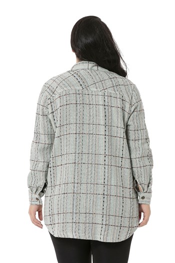 Büyük Beden Kapaklı Cepli Manşetli Su Yeşili Gömlek