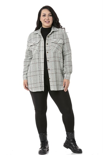 Büyük Beden Kapaklı Cepli Manşetli Su Yeşili Gömlek