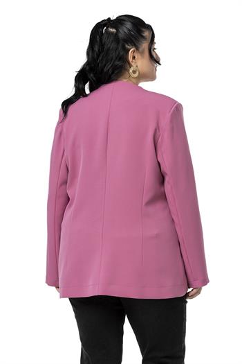 Büyük Beden Kaplama Düğmeli Süs Cep Kapaklı Vatkalı Gül Kurusu Ceket