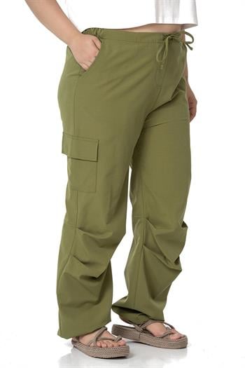 Plus Size Cargo Pocket Parachute Khaki Trousers