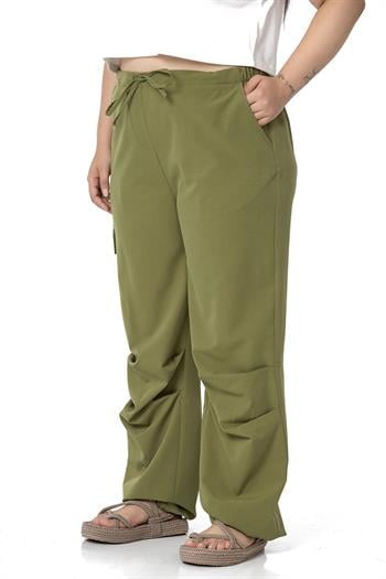Plus Size Cargo Pocket Parachute Khaki Trousers