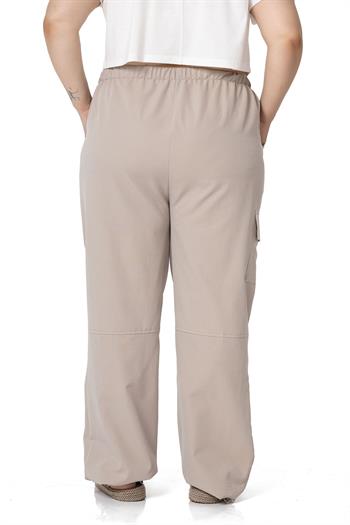 Plus Size Cargo Pocket Parachute Stone Trousers