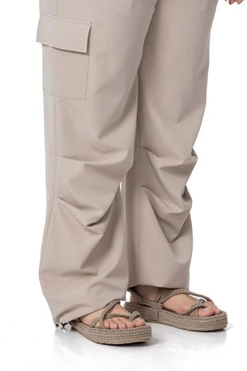 Plus Size Cargo Pocket Parachute Stone Trousers