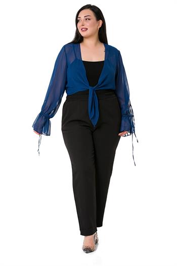 Plus Size Sleeve Detailed Chiffon Navy Blue Bolero