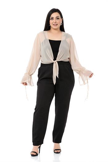 Plus Size Sleeve Detailed Chiffon Beige Bolero