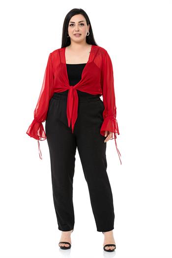 Plus Size Sleeve Detailed Chiffon Red Bolero