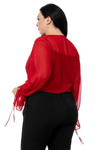 Plus Size Sleeve Detailed Chiffon Red Bolero