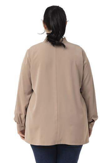 Büyük Beden Kravat Yaka D Toka Detaylı Vizon Bluz